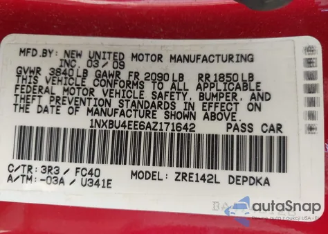 2010 Toyota Corolla Le z USA, uszkodzony, nr VIN 1NXBU4EE6AZ171642